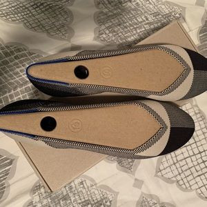 New, Black/White Captoe Rothy round toe flats